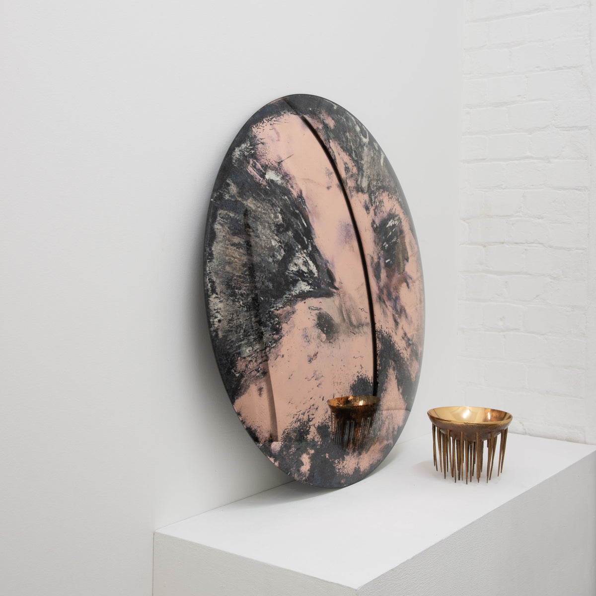 In Stock Orbis Round Antiqued Rose Gold Tinted Convex Frameless Mirror