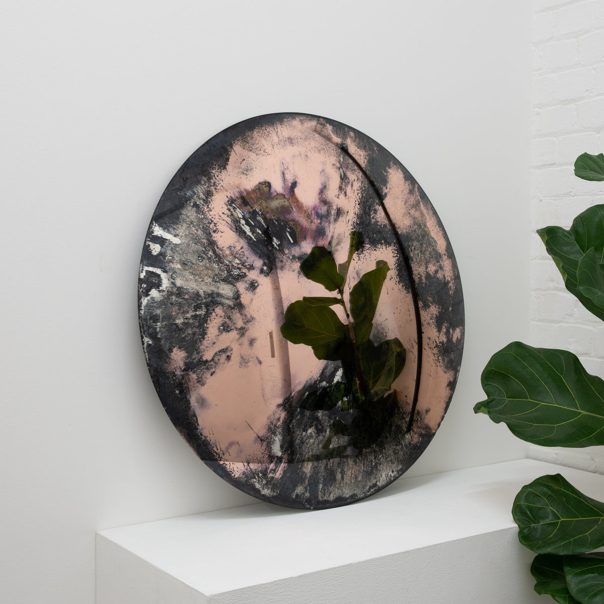 In Stock Orbis Round Antiqued Rose Gold Tinted Convex Frameless Mirror