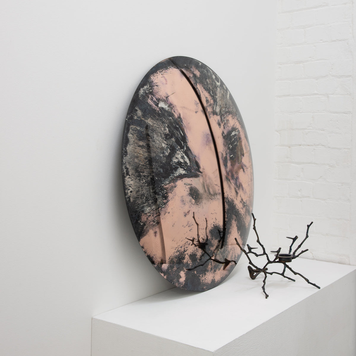 In Stock Orbis Round Antiqued Rose Gold Tinted Convex Frameless Mirror