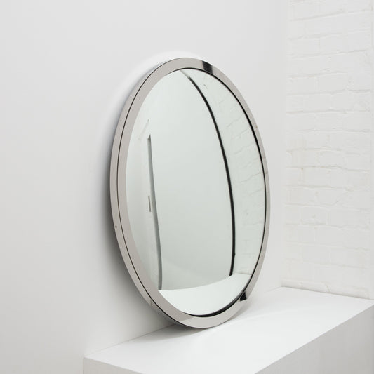 In Stock Orbis Round Convex Mirror with a Polished Stainless Steel Frame