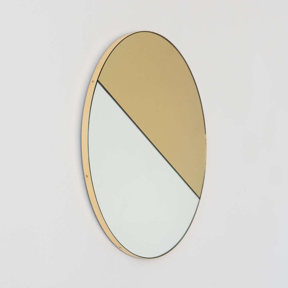 In Stock Orbis Dualis Mixed Tint Gold + Silver Contemporary Round Mirror with Brass Frame