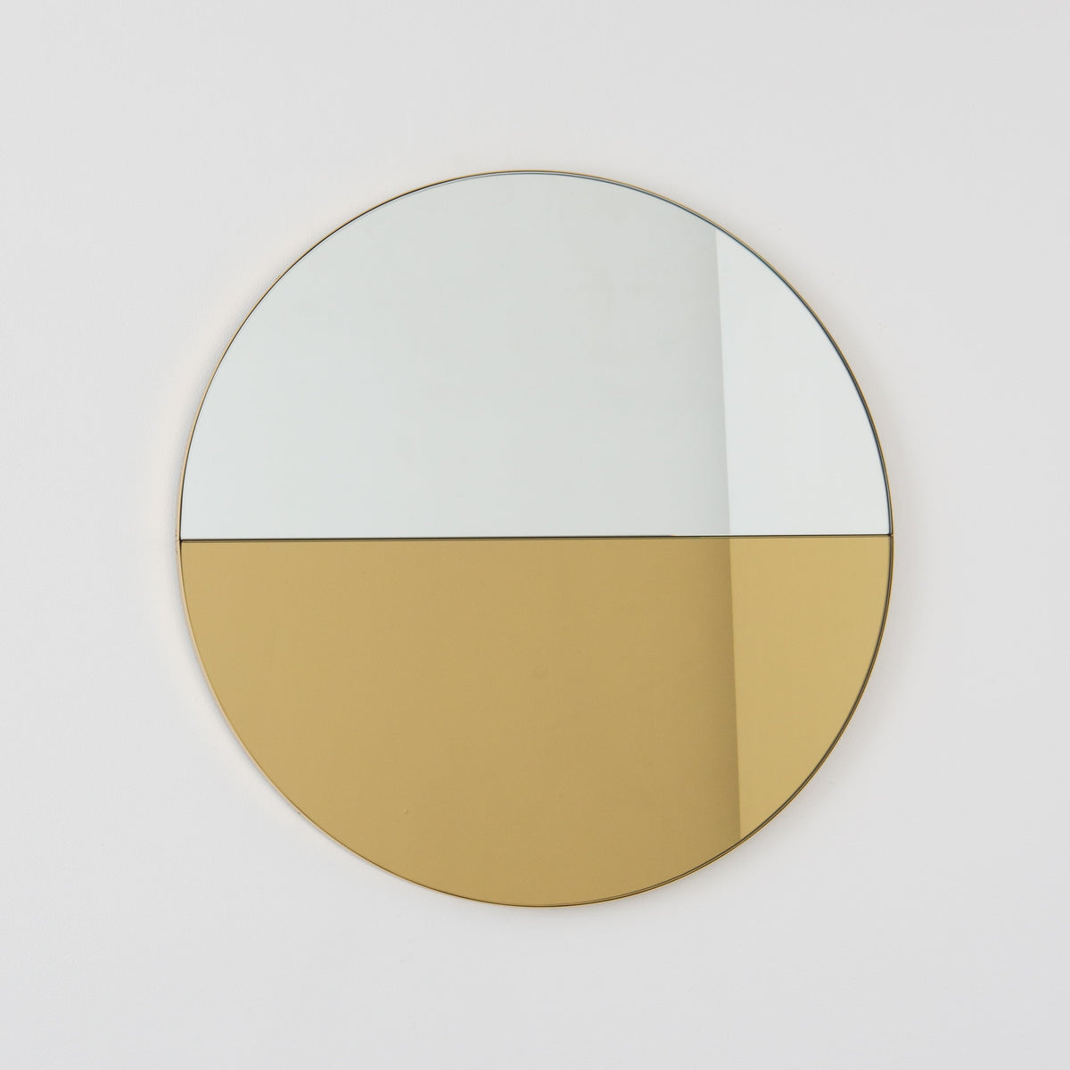 In Stock Orbis Dualis Mixed Tint Gold + Silver Contemporary Round Mirror with Brass Frame