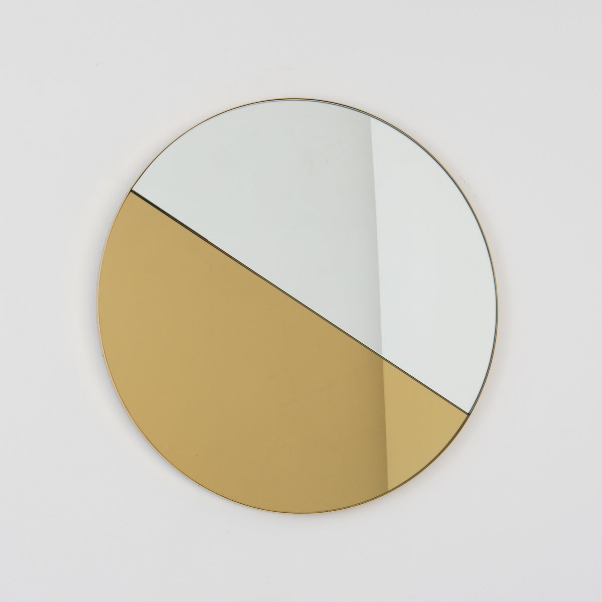 In Stock Orbis Dualis Mixed Tint Gold + Silver Contemporary Round Mirror with Brass Frame