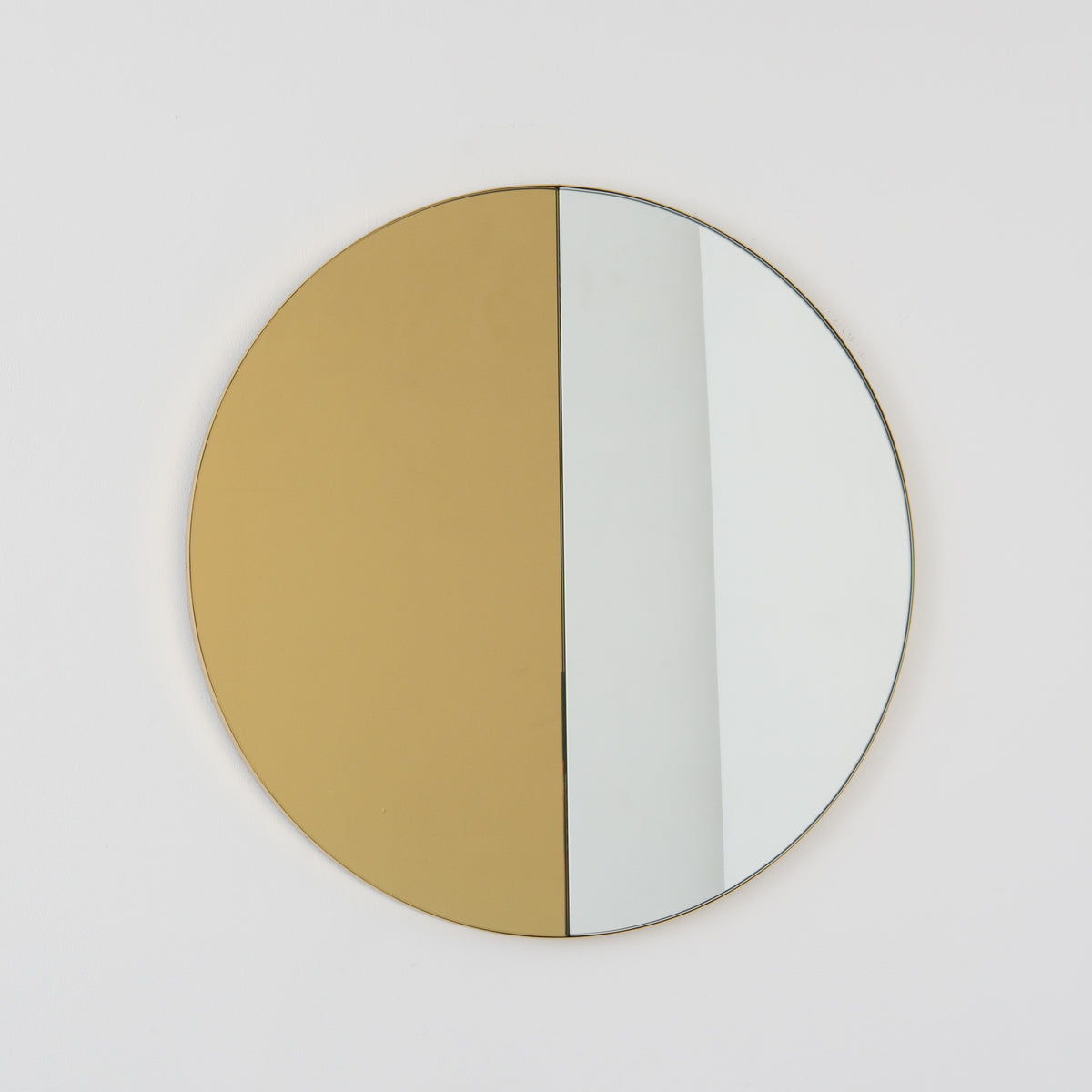 Orbis Dualis™ Mixed Tint (Gold + Silver) Contemporary Round Mirror with Brass Frame