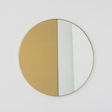 Orbis Dualis™ Mixed Tint (Gold + Silver) Contemporary Round Mirror with Brass Frame