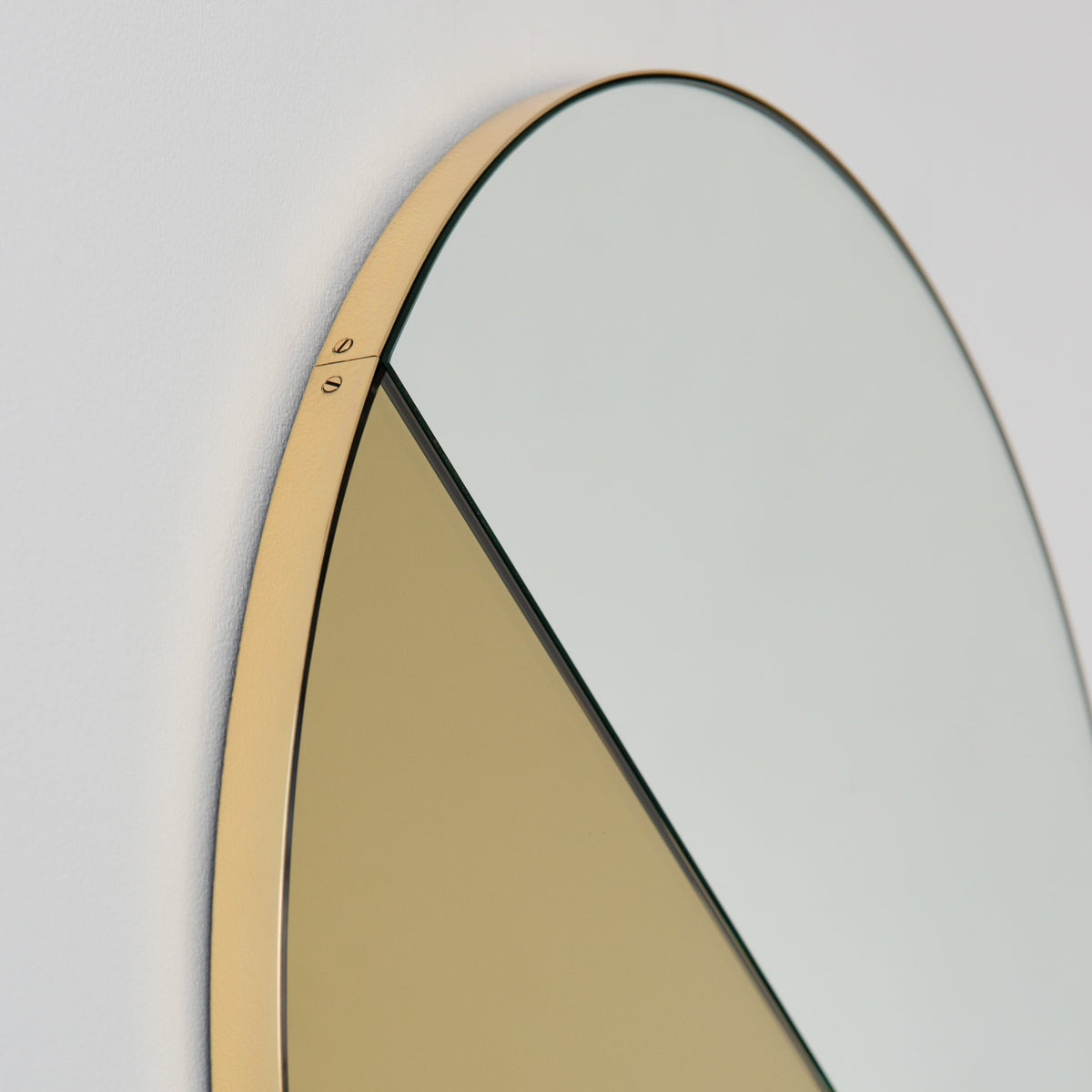 In Stock Orbis Dualis Mixed Tint Gold + Silver Contemporary Round Mirror with Brass Frame