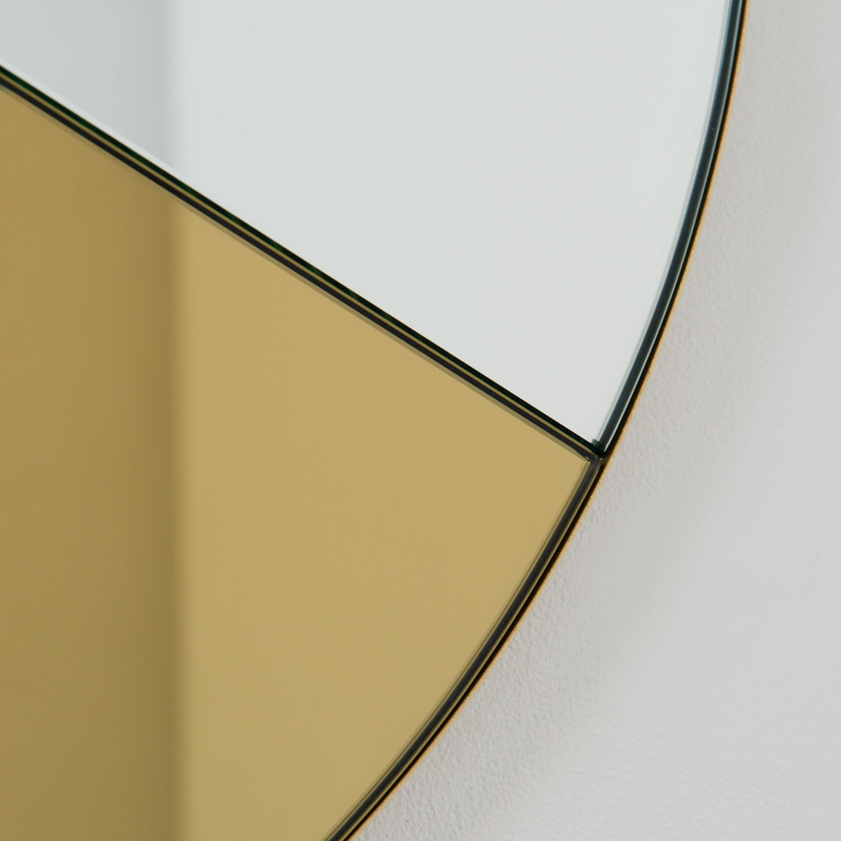 In Stock Orbis Dualis Mixed Tint Gold + Silver Contemporary Round Mirror with Brass Frame