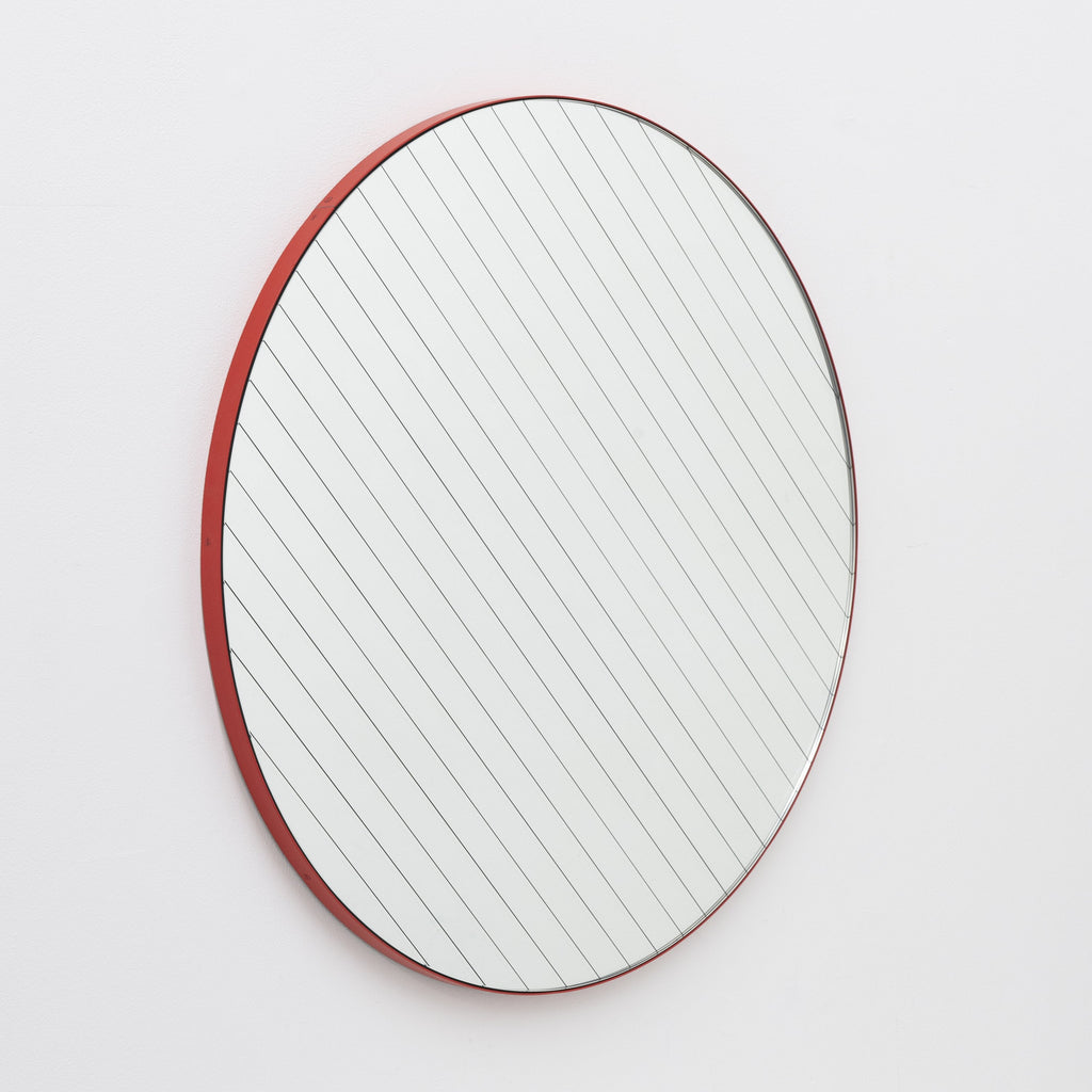 Ready to Ship - Orbis Linus Round Etched Lines Mirror with Red Frame ...