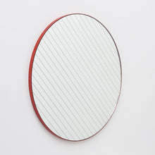 Ready to Ship - Linus Round Mirror with Sand blasted Stripes and a Modern Red Frame
