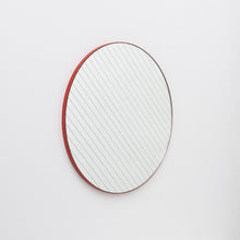 Ready to Ship - Linus Round Mirror with Sand blasted Stripes and a Modern Red Frame
