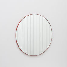 Ready to Ship - Linus Round Mirror with Sand blasted Stripes and a Modern Red Frame