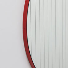 Ready to Ship - Linus Round Mirror with Sand blasted Stripes and a Modern Red Frame