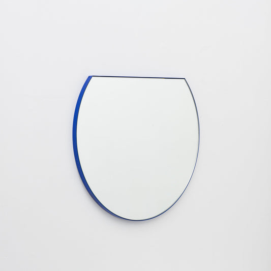 In Stock Orbis Trecus Cropped Circular Modern Mirror with a Blue Frame