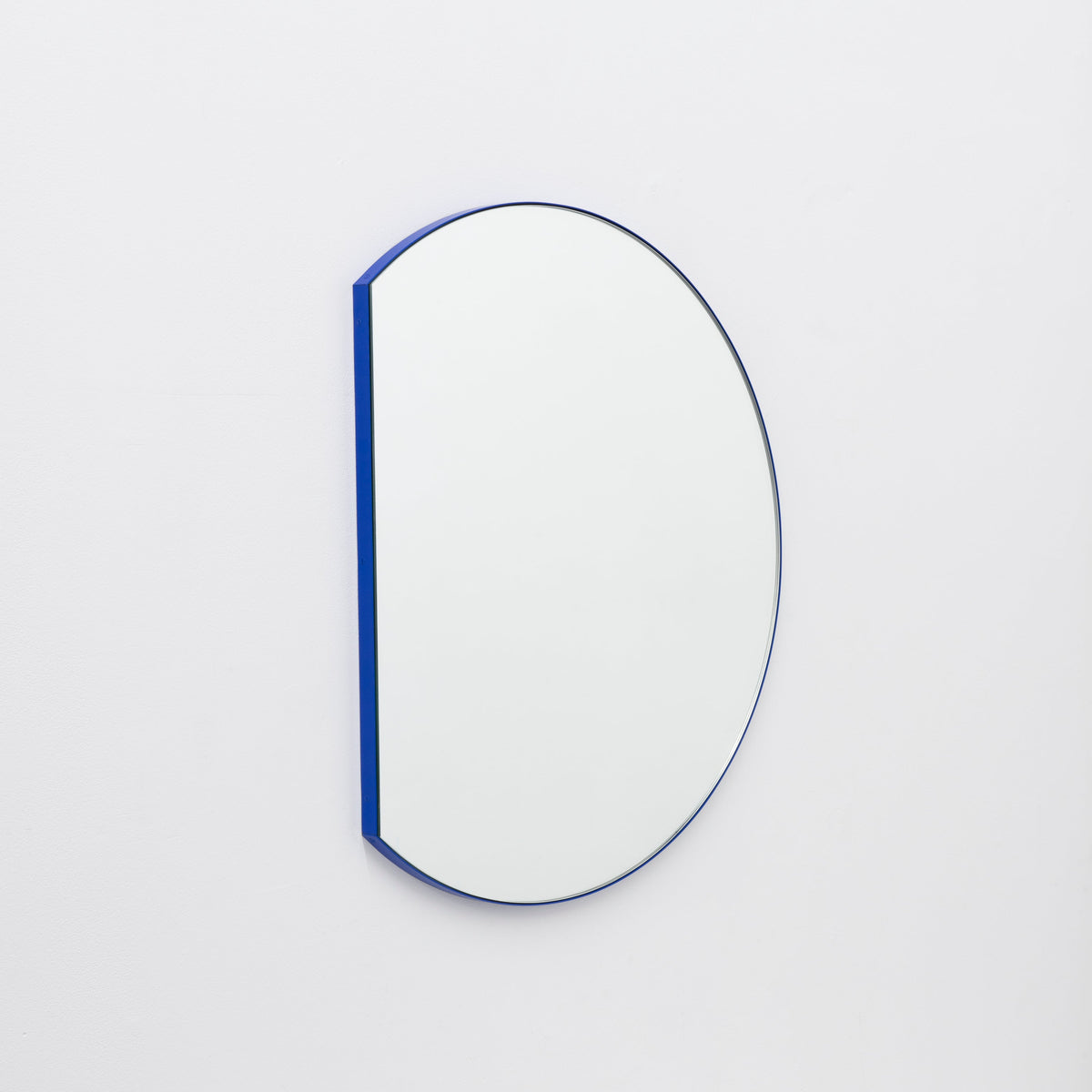 In Stock Orbis Trecus Cropped Circular Modern Mirror with a Blue Frame