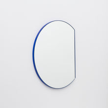 Orbis Trecus™ Cropped Circular Modern Mirror with a Blue Frame