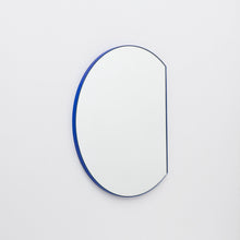 In Stock Orbis Trecus Cropped Circular Modern Mirror with a Blue Frame