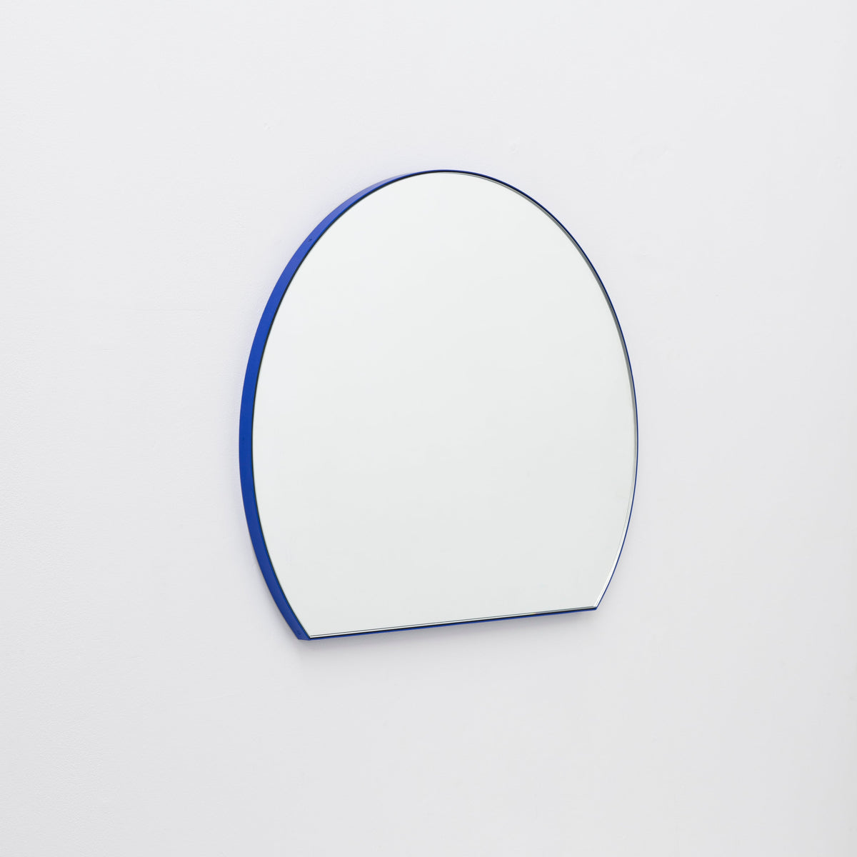 In Stock Orbis Trecus Cropped Circular Modern Mirror with a Blue Frame