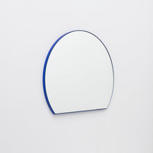 In Stock Orbis Trecus Cropped Circular Modern Mirror with a Blue Frame