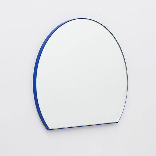 Orbis Trecus™ Cropped Circular Modern Mirror with a Blue Frame