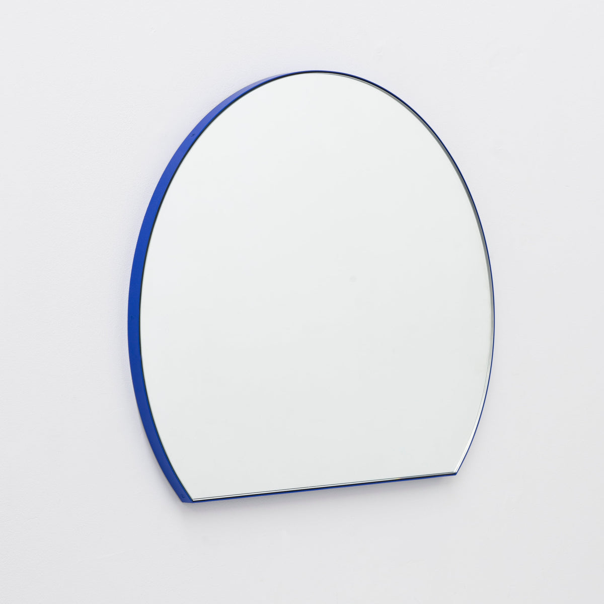 In Stock Orbis Trecus Cropped Circular Modern Mirror with a Blue Frame