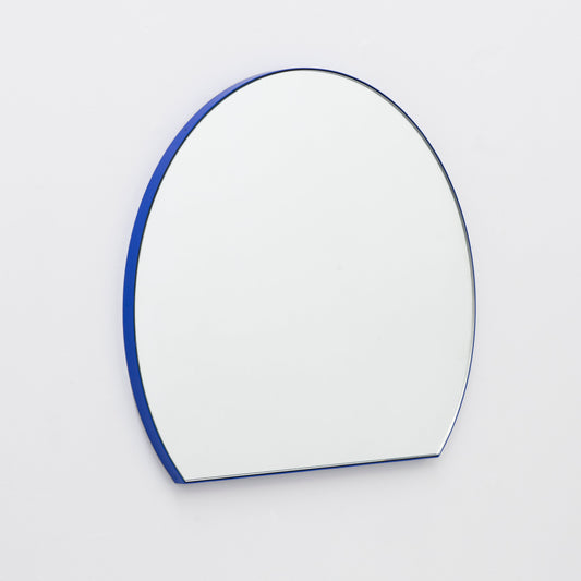 In Stock Orbis Trecus Cropped Circular Modern Mirror with a Blue Frame