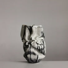 White Dehydrated Form Black Marking, Unique Ceramic Sculpture Vessel N.75, Objet d'Art