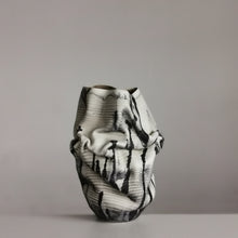 White Dehydrated Form Black Marking, Unique Ceramic Sculpture Vessel N.75, Objet d'Art