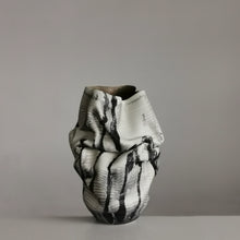 White Dehydrated Form Black Marking, Unique Ceramic Sculpture Vessel N.75, Objet d'Art