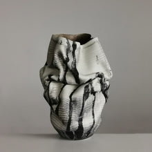 White Dehydrated Form Black Marking, Unique Ceramic Sculpture Vessel N.75, Objet d'Art
