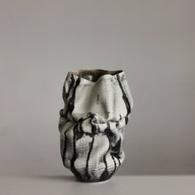 White Dehydrated Form Black Marking, Unique Ceramic Sculpture Vessel N.75, Objet d'Art