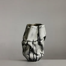 White Dehydrated Form Black Marking, Unique Ceramic Sculpture Vessel N.75, Objet d'Art