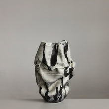 White Dehydrated Form Black Marking, Unique Ceramic Sculpture Vessel N.75, Objet d'Art