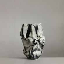 White Dehydrated Form Black Marking, Unique Ceramic Sculpture Vessel N.75, Objet d'Art