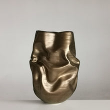 Golden Crumpled Form, Unique Contemporary, Ceramic Sculpture Vessel N.76