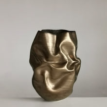 Golden Crumpled Form, Unique Contemporary, Ceramic Sculpture Vessel N.76