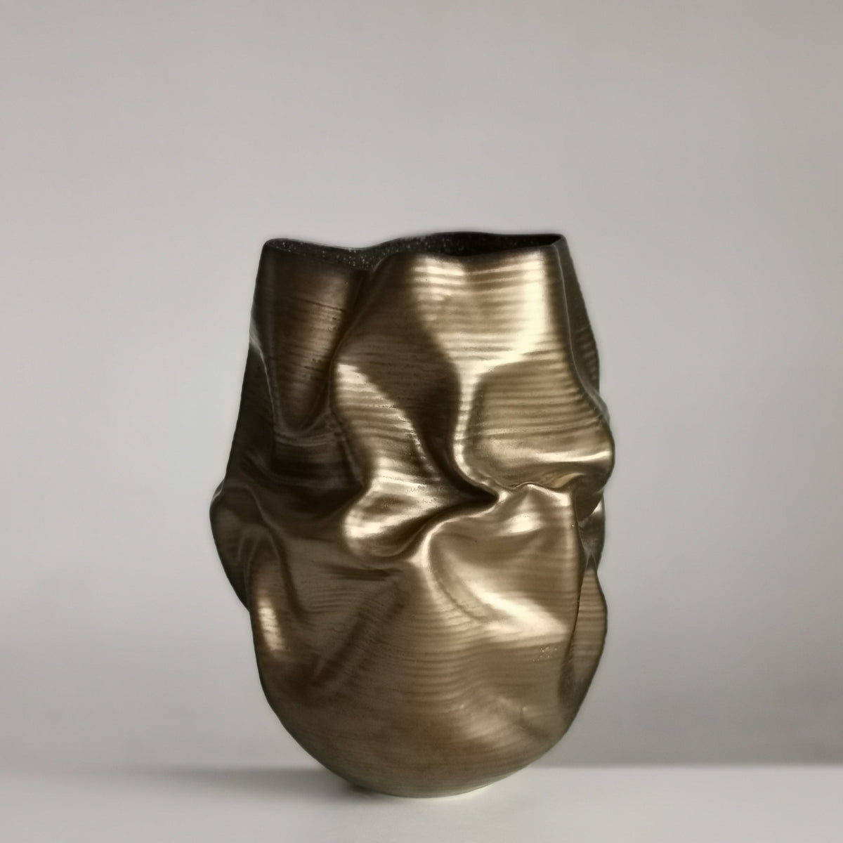 Golden Crumpled Form, Unique Contemporary, Ceramic Sculpture Vessel N.76