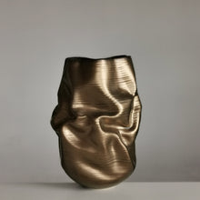 Golden Crumpled Form, Unique Contemporary, Ceramic Sculpture Vessel N.76