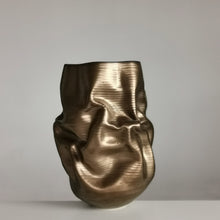 Golden Crumpled Form, Unique Contemporary, Ceramic Sculpture Vessel N.76