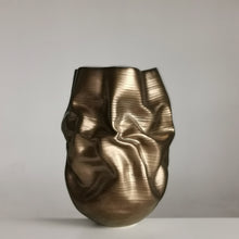 Golden Crumpled Form, Unique Contemporary, Ceramic Sculpture Vessel N.76