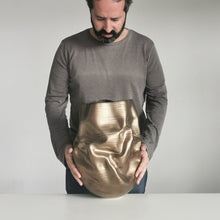 Golden Crumpled Form, Unique Contemporary, Ceramic Sculpture Vessel N.76