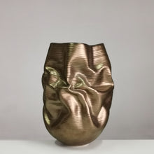 Golden Crumpled Form, Unique Contemporary, Ceramic Sculpture Vessel N.76