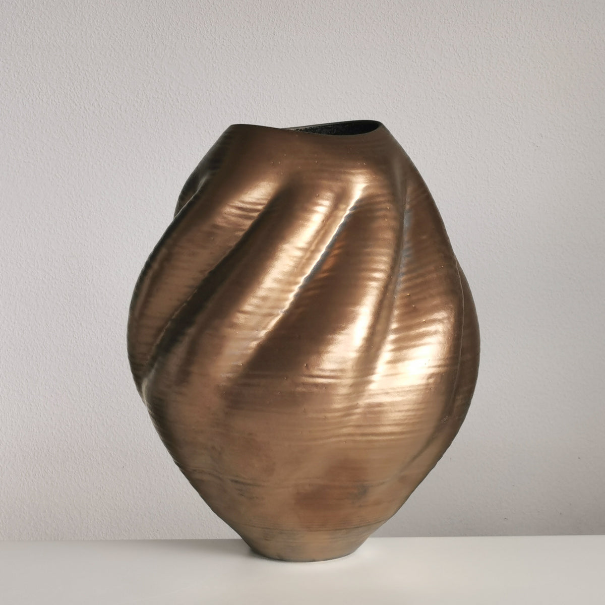 Large Gold Wave Form, Unique Contemporary Ceramic Sculpture Vessel N.80