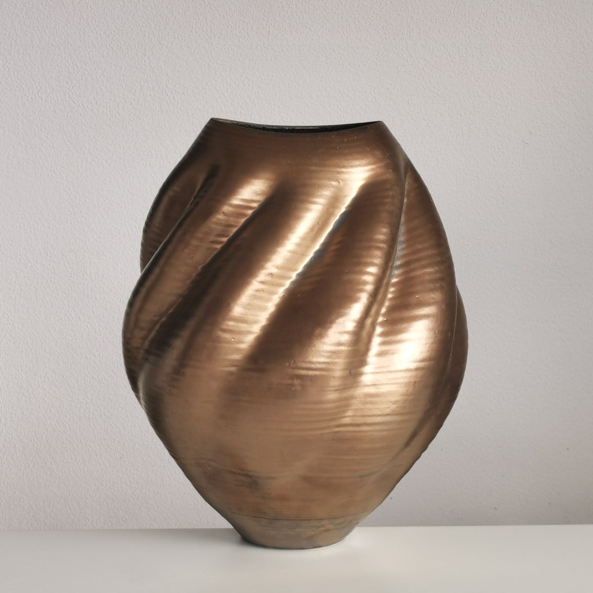 Large Gold Wave Form, Unique Contemporary Ceramic Sculpture Vessel N.80