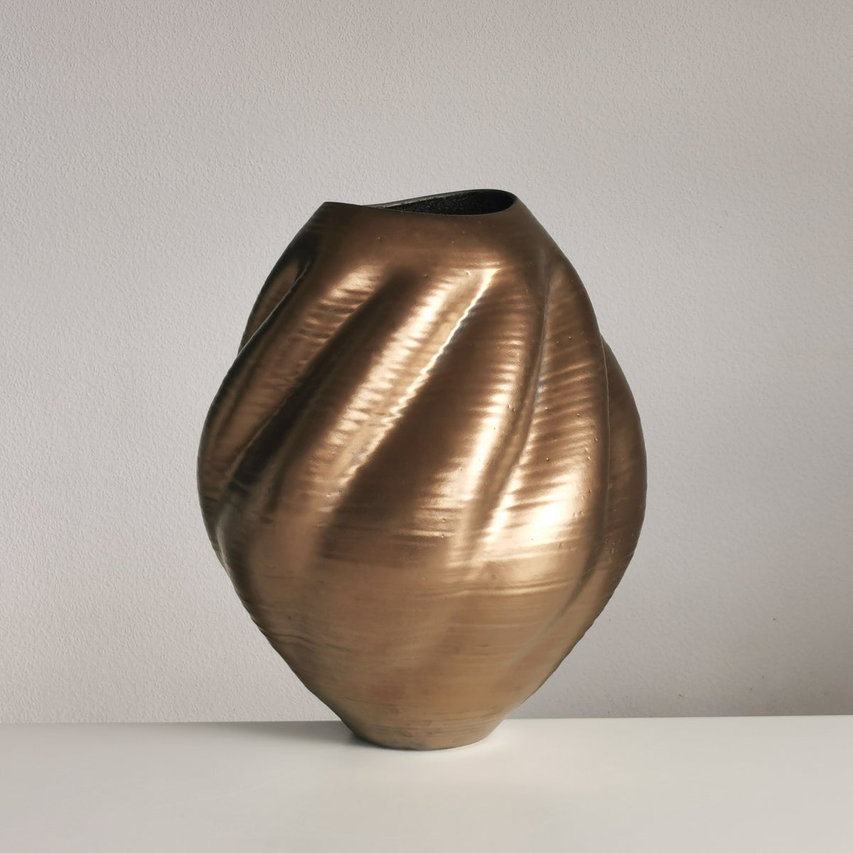 Large Gold Wave Form, Unique Contemporary Ceramic Sculpture Vessel N.80