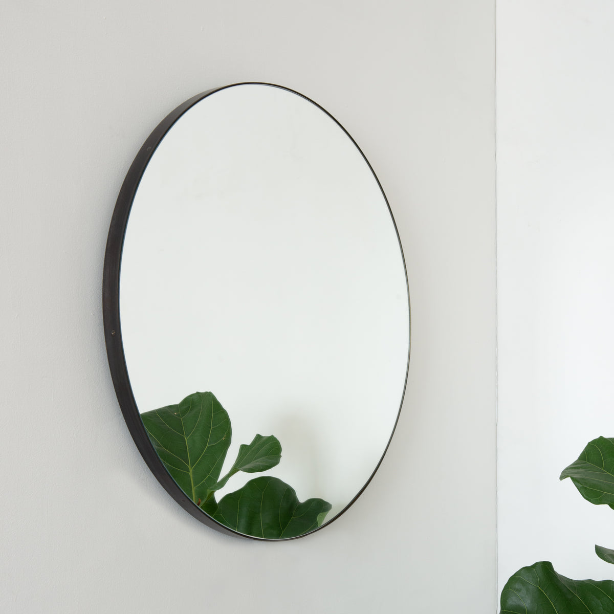 Orbis™ Illuminated Contemporary Round Mirror with a Bronze Patina Brass Frame