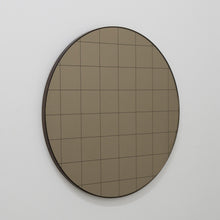 Orbis Bronze Tinted Round Mirror with Sandblasted Grid and a Bronze Patina Frame