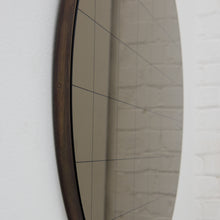 In Stock Orbis Bronze Tinted Round Mirror with Sandblasted Grid and a Bronze Patina Frame