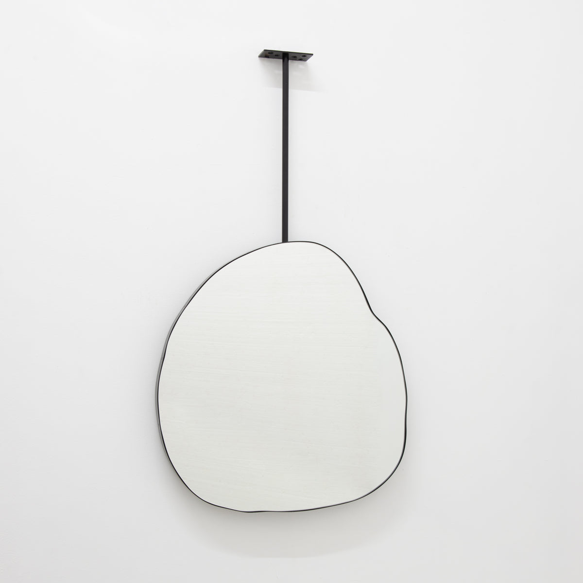 Back Illuminated Ergon™ Ceiling Suspended Freeform Mirror, Modern Black Frame