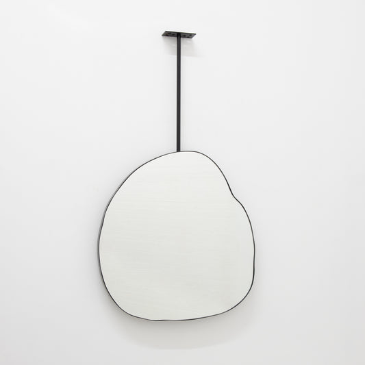 Back Illuminated Ergon™ Ceiling Suspended Freeform Mirror, Modern Black Frame
