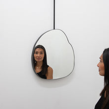 Back Illuminated Ergon™ Ceiling Suspended Freeform Mirror, Modern Black Frame